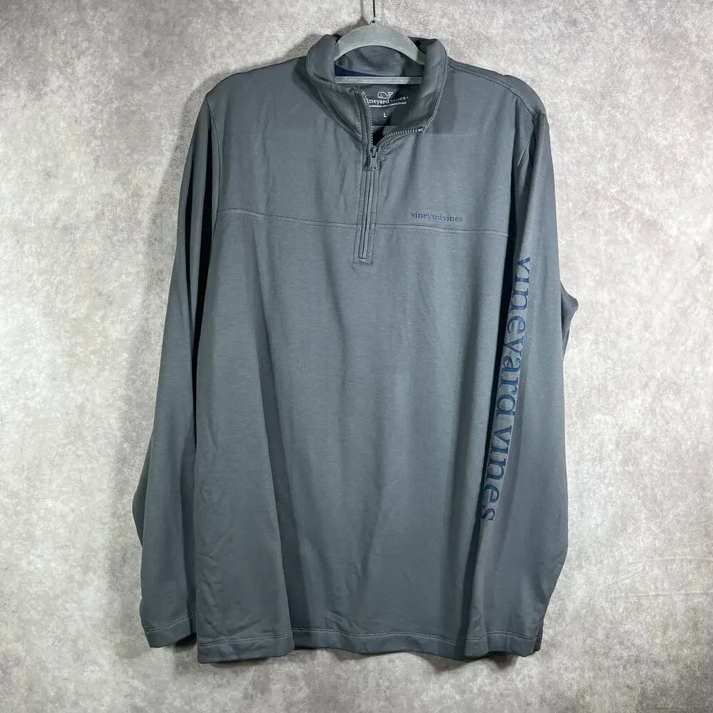 Vineyard Vines Sweater Men Large Gray Quarter Zip Pullover Outdoor Preppy Casual